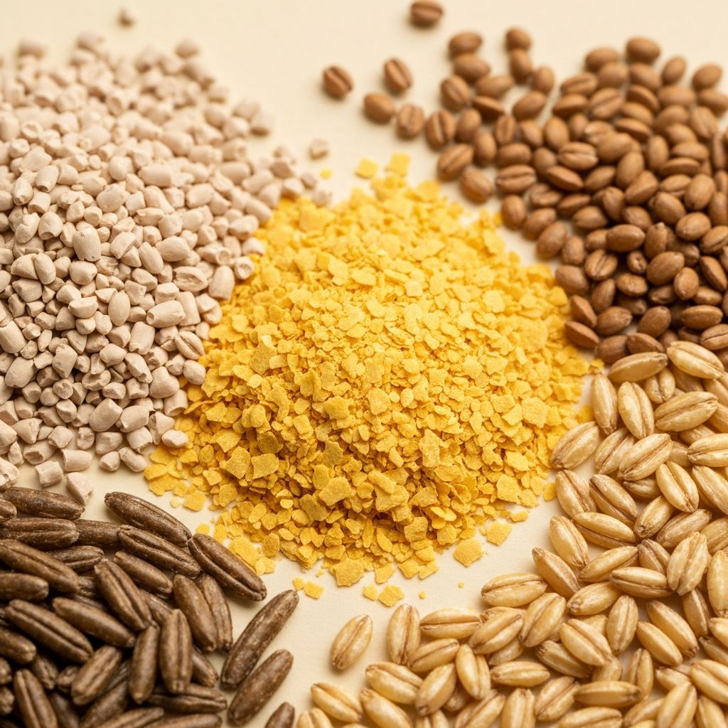 Bäckerhefe und Nährhefe-Flocken auf neutralem Hintergrund